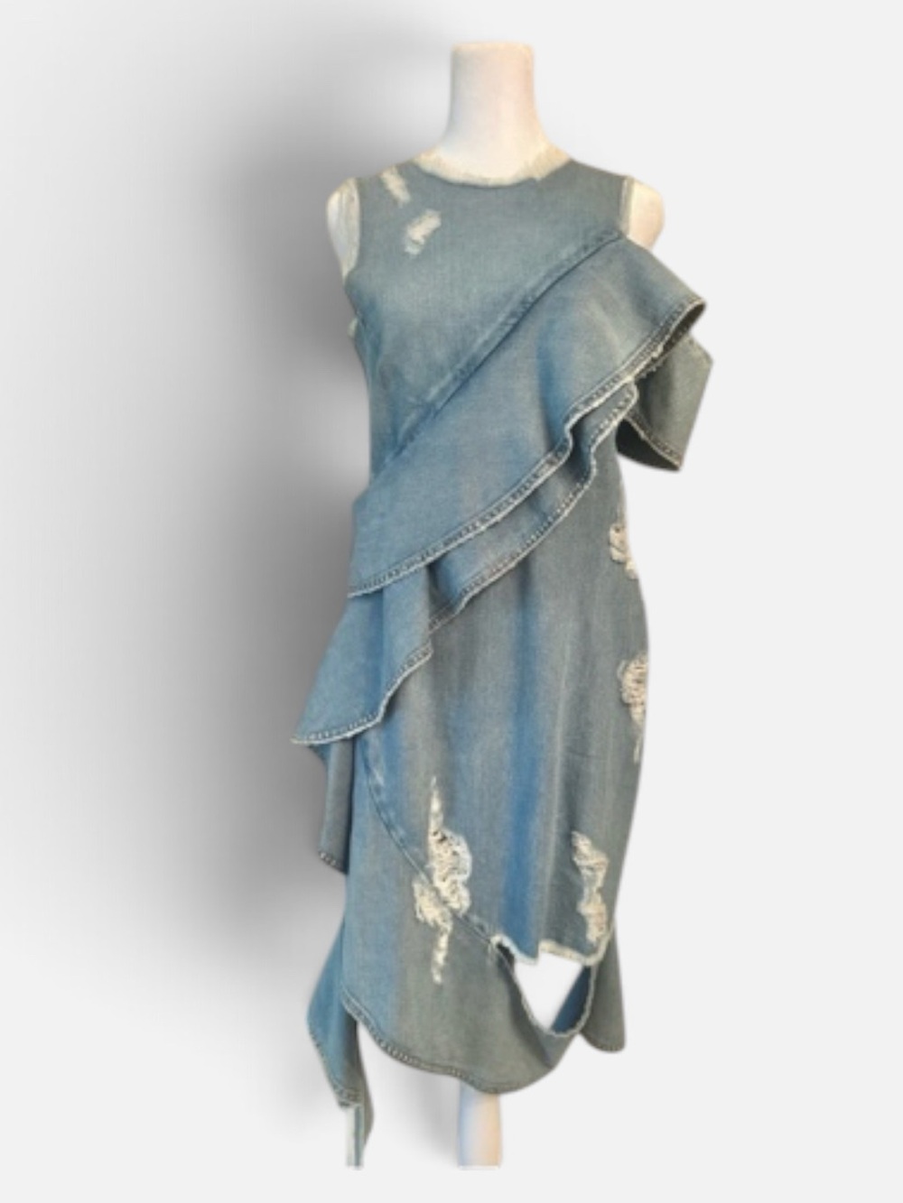 Jonathan Simkhai Distressed Ruffled Denim Midi Dress - Light Blue